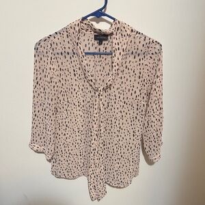 The Limited Blush Pink Black Dot Tie-Neck Blouse